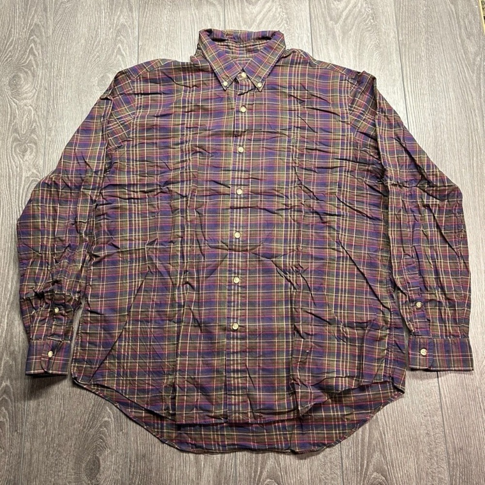 Ralph Lauren Mens XL Plaid Button Down Shirt Purple Green Long Sleeve Pony Logo